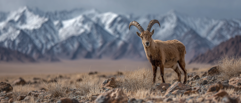 siberian ibex of the gobi desert in mountains