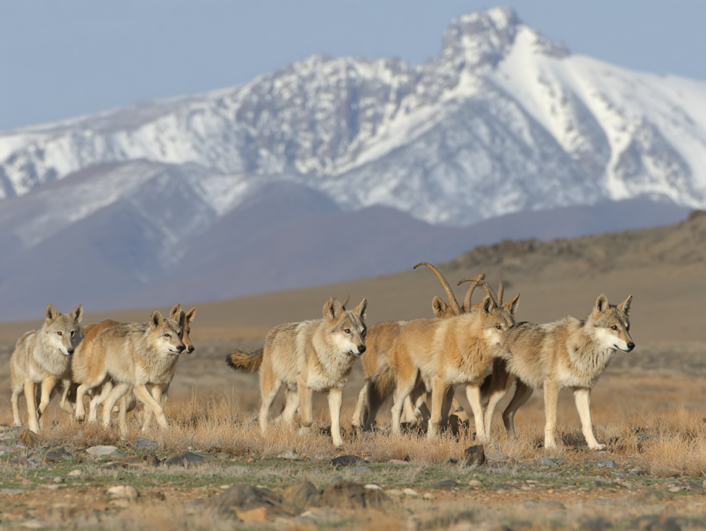 wolf packs hunt mongolian argali sheep cooperativly