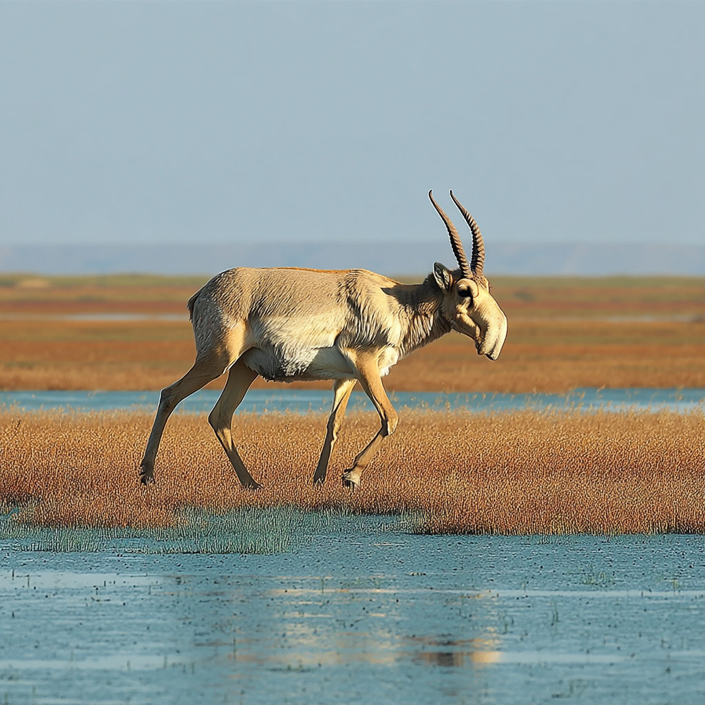 Saiga antelope in the Gobi in Mongolia